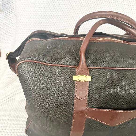 Dunhill Authentic Vintage Brown Grey Coated Canvas Weekender Bag Plaid Lining - Picture 10 of 14